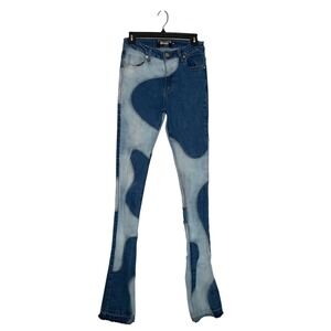 Guapi Two Tone Patchwork stacked Wavy Denim Jeans Blue Streetwear Mens Size 28